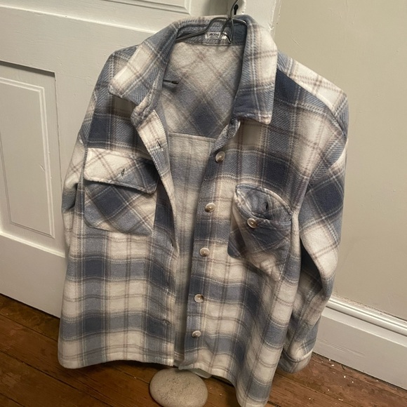 Jackets & Blazers - Blue and White Plaid Button-Up Shirt